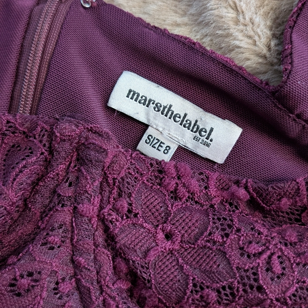 Mars The Label Plum Cinched Lace Mini Dress with Tie - Picture 4 of 6